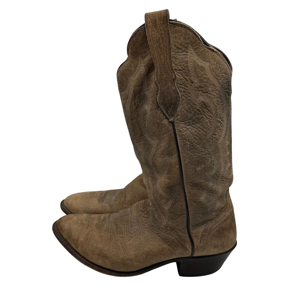 J Chisholm‎ Mens 9.5 D Western Cowboy Boots Tan Distressed Leather USA 7714 J551